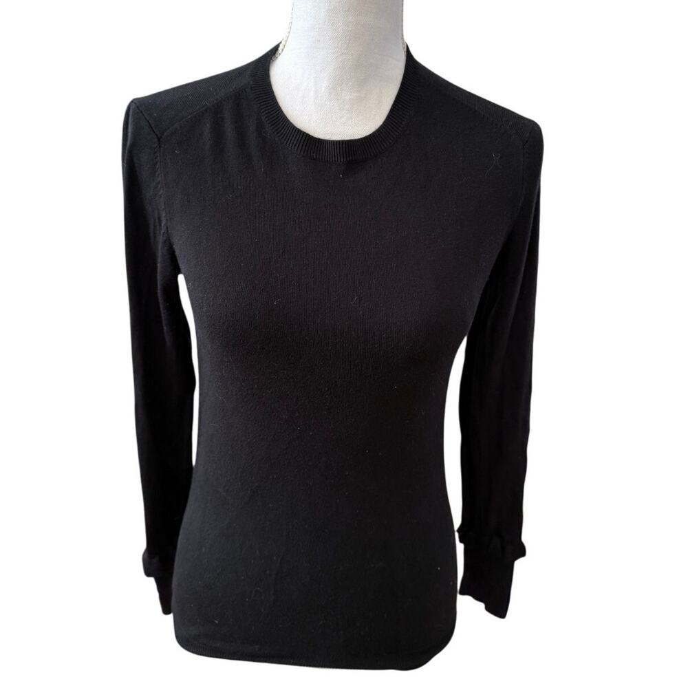 ZARA Feminine Ruffle Pearl Cuff Detail Sweater Black M